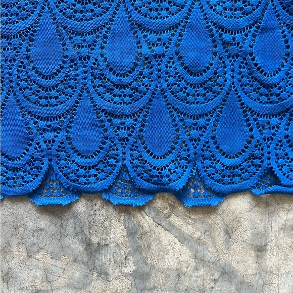 💙 Detailed Lace-like Blue Short Sleeve Knit Tee - Picture 6 of 6